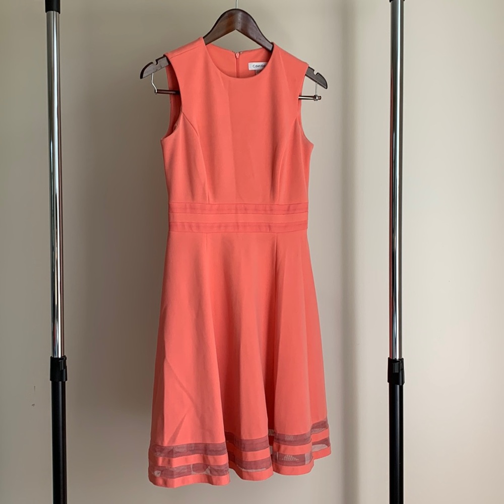 Calvin Klein (size 4) A-line crewneck coral dress